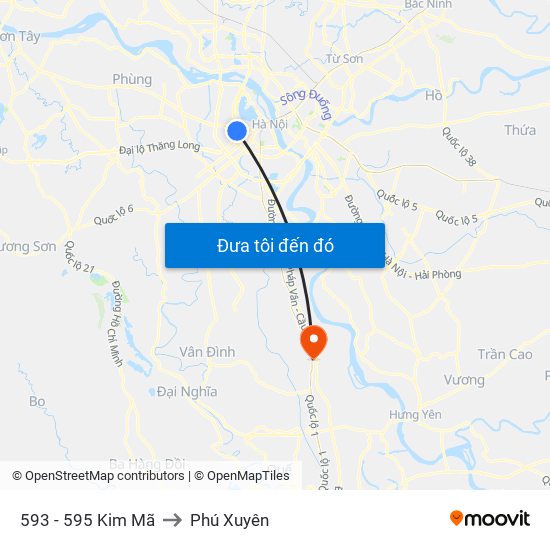 593 - 595 Kim Mã to Phú Xuyên map
