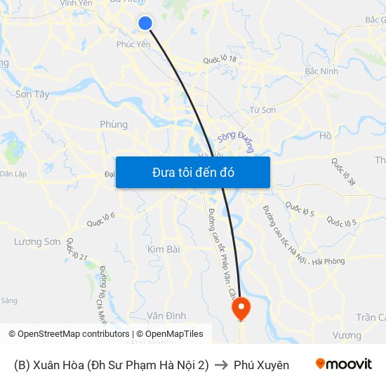 (B) Xuân Hòa (Đh Sư Phạm Hà Nội 2) to Phú Xuyên map