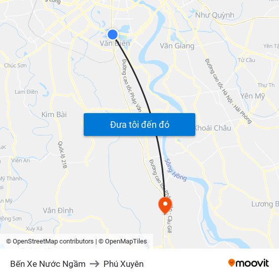 Bến Xe Nước Ngầm to Phú Xuyên map