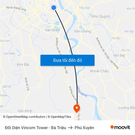 Đối Diện Vincom Tower - Bà Triệu to Phú Xuyên map