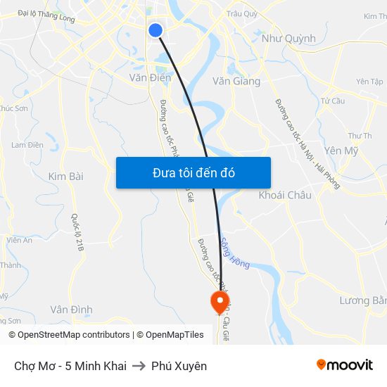 Chợ Mơ - 5 Minh Khai to Phú Xuyên map