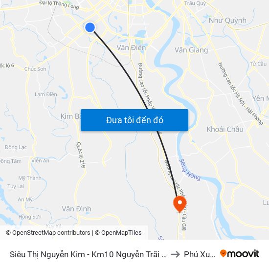 Siêu Thị Nguyễn Kim - Km10 Nguyễn Trãi (Hà Đông) to Phú Xuyên map