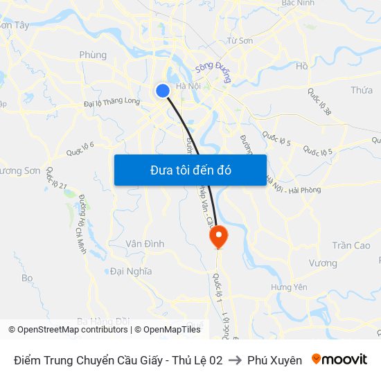 Điểm Trung Chuyển Cầu Giấy - Thủ Lệ 02 to Phú Xuyên map