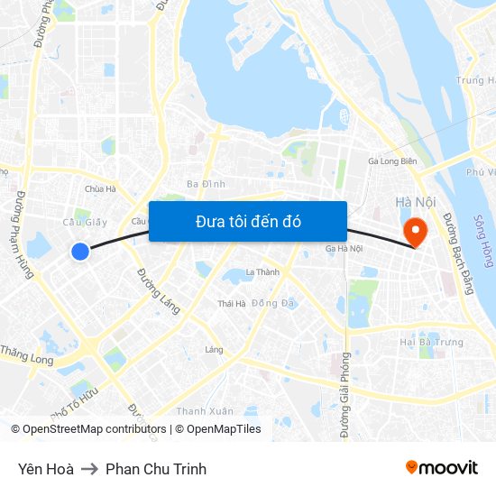 Yên Hoà to Phan Chu Trinh map