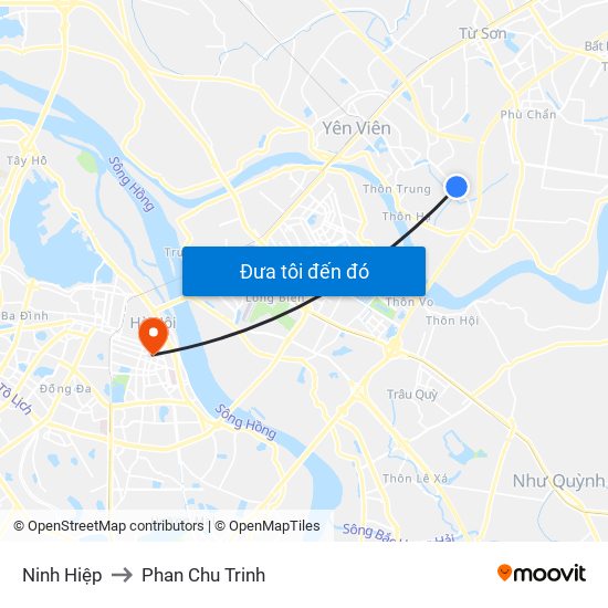 Ninh Hiệp to Phan Chu Trinh map