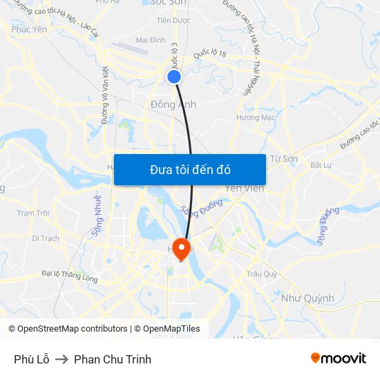 Phù Lỗ to Phan Chu Trinh map