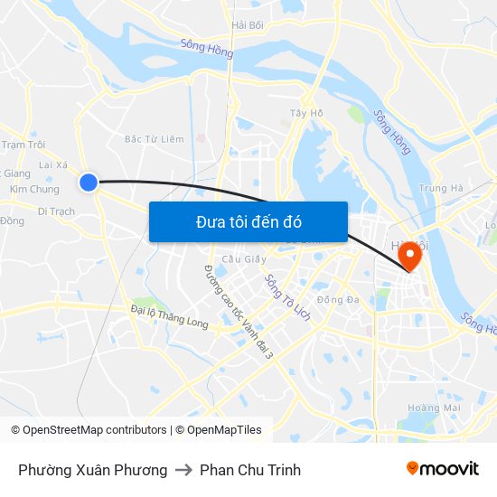 Phường Xuân Phương to Phan Chu Trinh map