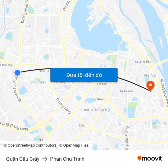 Quận Cầu Giấy to Phan Chu Trinh map