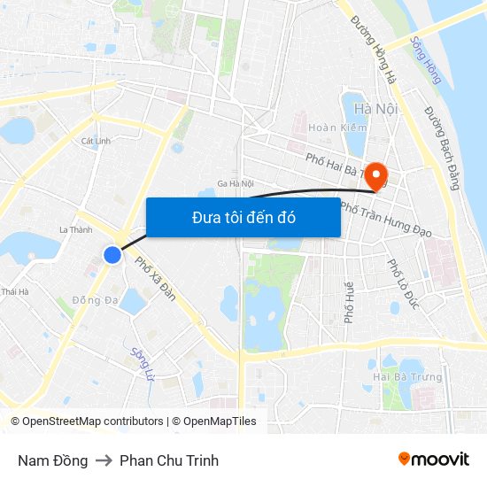 Nam Đồng to Phan Chu Trinh map