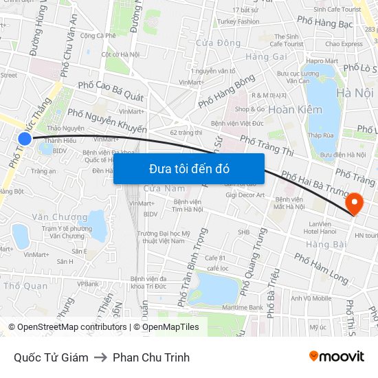 Quốc Tử Giám to Phan Chu Trinh map