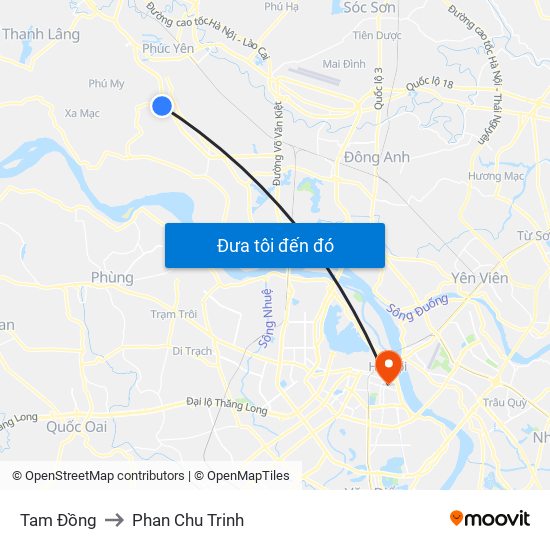 Tam Đồng to Phan Chu Trinh map