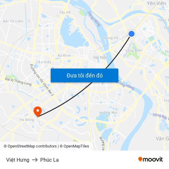 Việt Hưng to Phúc La map