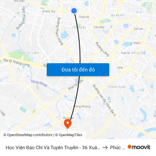 Học Viện Báo Chí Và Tuyên Truyền - 36 Xuân Thủy to Phúc La map