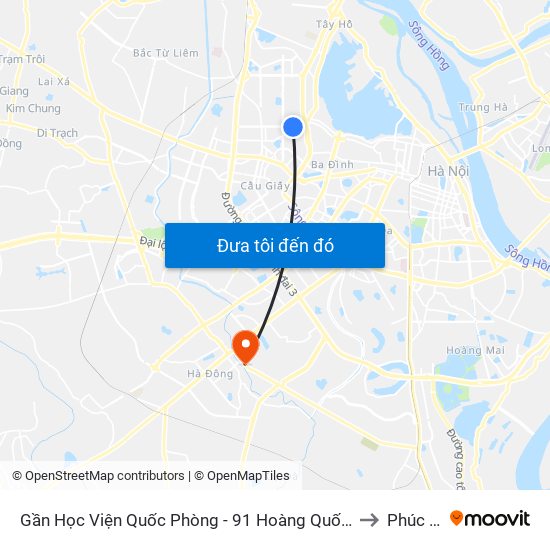 Gần Học Viện Quốc Phòng - 91 Hoàng Quốc Việt to Phúc La map