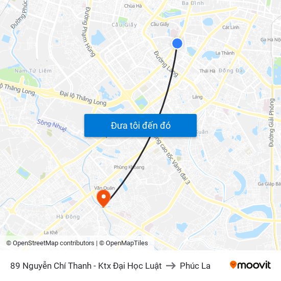 89 Nguyễn Chí Thanh - Ktx Đại Học Luật to Phúc La map