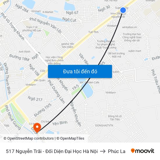 517 Nguyễn Trãi - Đối Diện Đại Học Hà Nội to Phúc La map