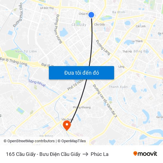 165 Cầu Giấy - Bưu Điện Cầu Giấy to Phúc La map