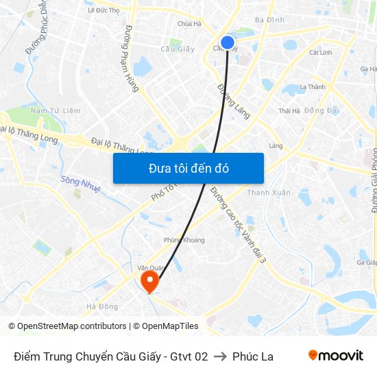 Điểm Trung Chuyển Cầu Giấy - Gtvt 02 to Phúc La map