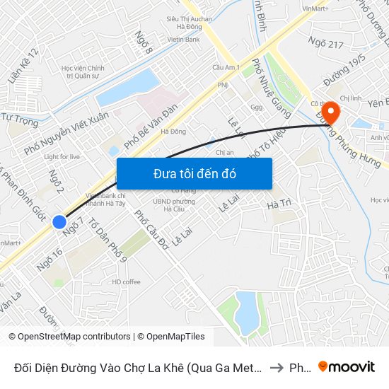 Đối Diện Đường Vào Chợ La Khê (Qua Ga Metro La Khê) - 405 Quang Trung (Hà Đông) to Phúc La map