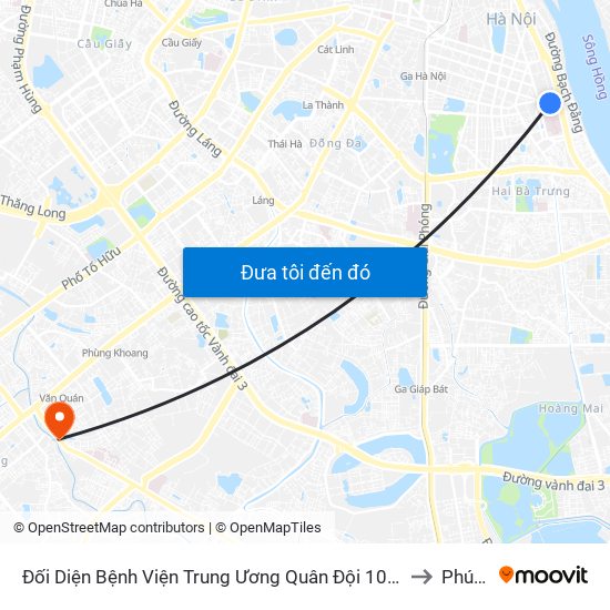 Đối Diện Bệnh Viện Trung Ương Quân Đội 108 - Trần Hưng Đạo to Phúc La map