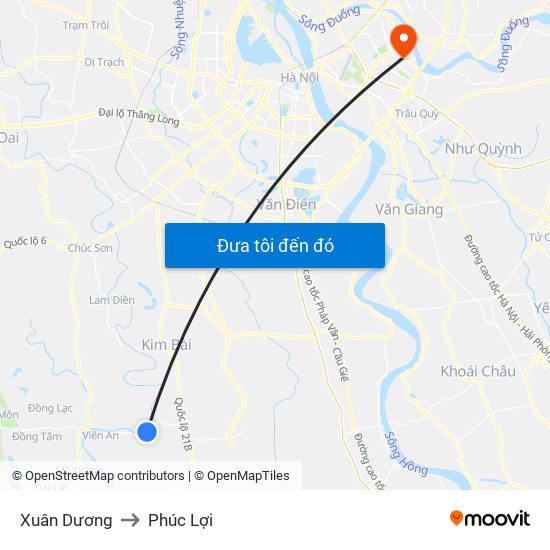 Xuân Dương to Phúc Lợi map