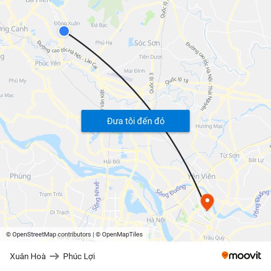 Xuân Hoà to Phúc Lợi map