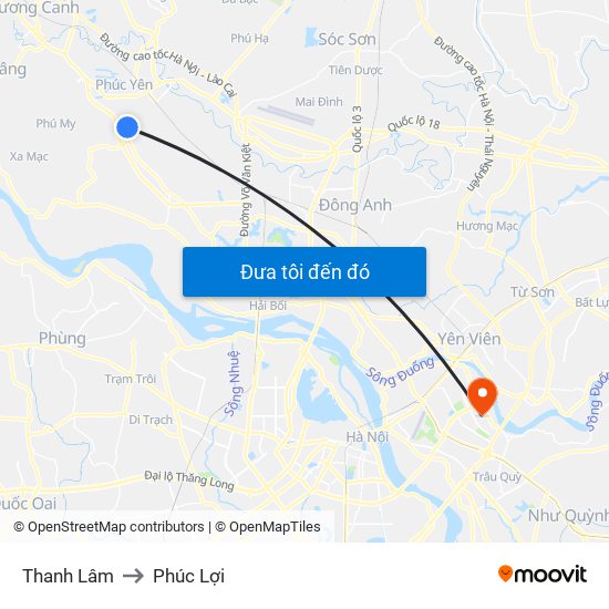 Thanh Lâm to Phúc Lợi map