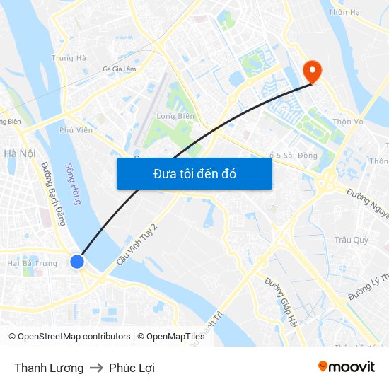 Thanh Lương to Phúc Lợi map