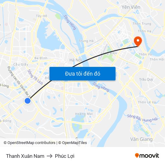 Thanh Xuân Nam to Phúc Lợi map