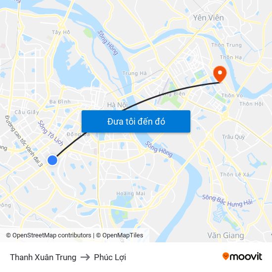 Thanh Xuân Trung to Phúc Lợi map