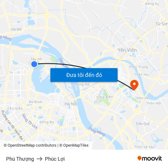 Phú Thượng to Phúc Lợi map