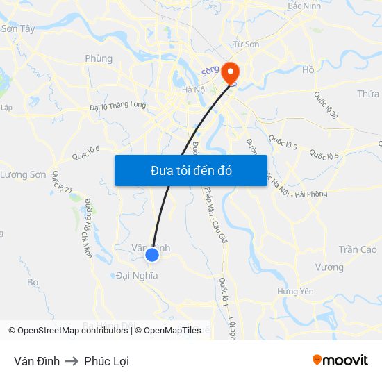 Vân Đình to Phúc Lợi map