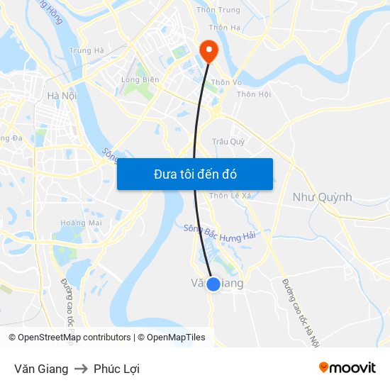 Văn Giang to Phúc Lợi map