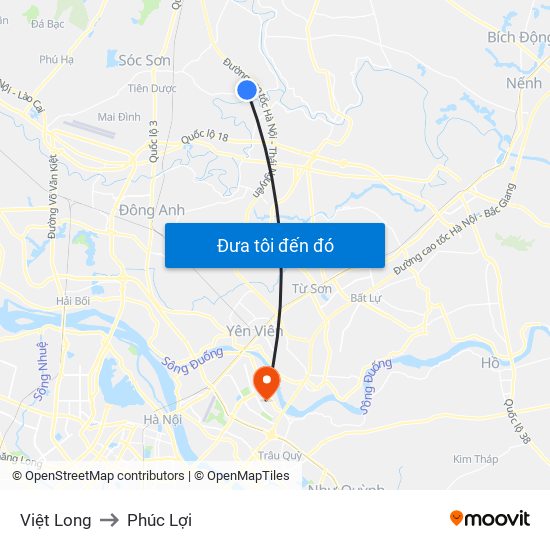 Việt Long to Phúc Lợi map