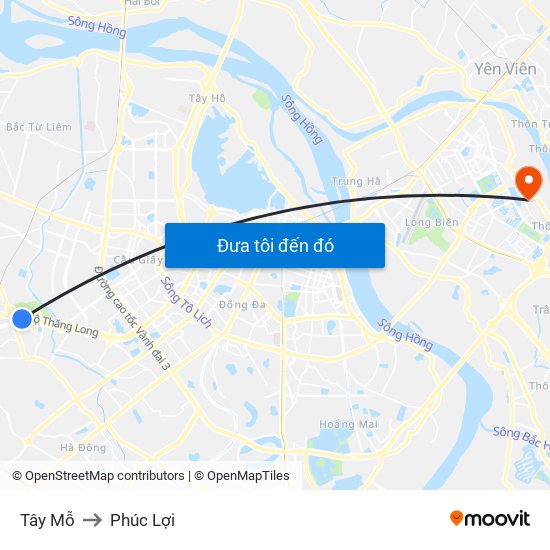 Tây Mỗ to Phúc Lợi map