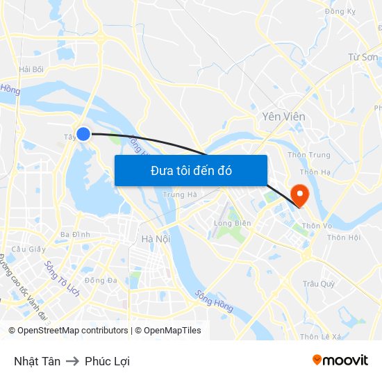 Nhật Tân to Phúc Lợi map