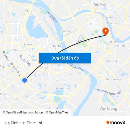 Hạ Đình to Phúc Lợi map