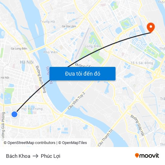 Bách Khoa to Phúc Lợi map