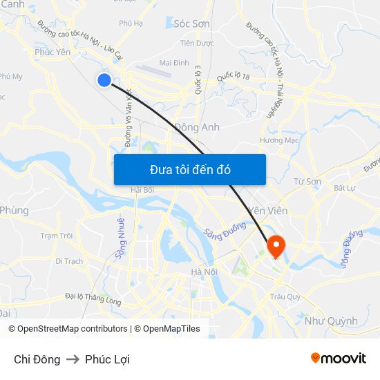 Chi Đông to Phúc Lợi map