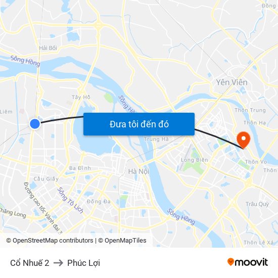 Cổ Nhuế 2 to Phúc Lợi map