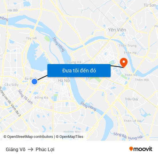 Giảng Võ to Phúc Lợi map