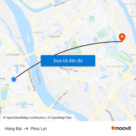 Hàng Bài to Phúc Lợi map
