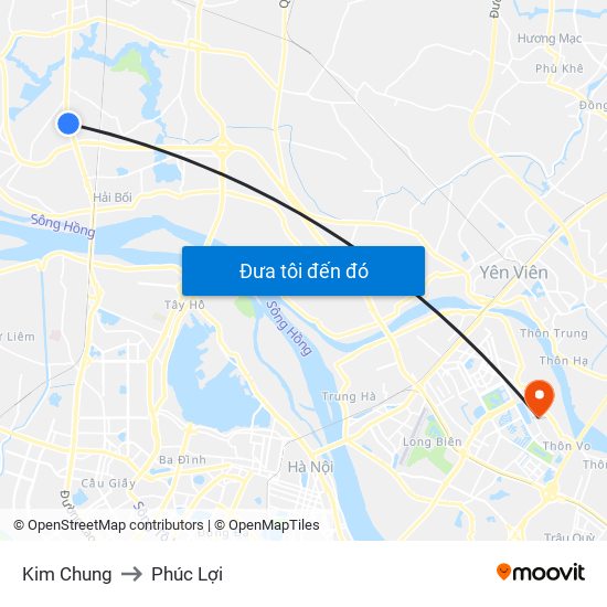Kim Chung to Phúc Lợi map