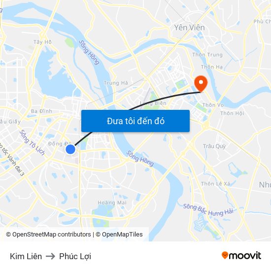 Kim Liên to Phúc Lợi map