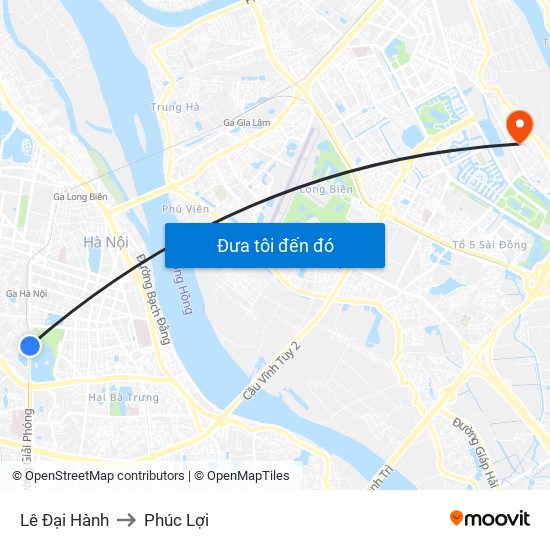 Lê Đại Hành to Phúc Lợi map