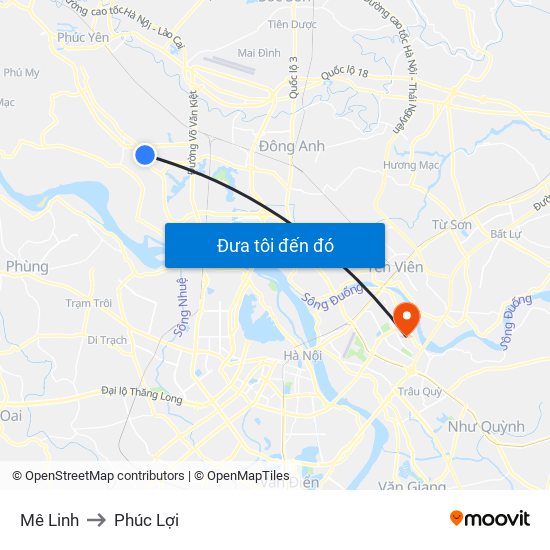 Mê Linh to Phúc Lợi map