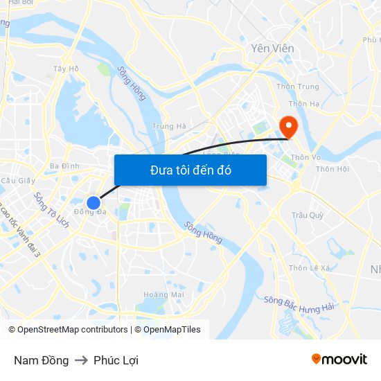 Nam Đồng to Phúc Lợi map