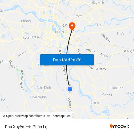 Phú Xuyên to Phúc Lợi map