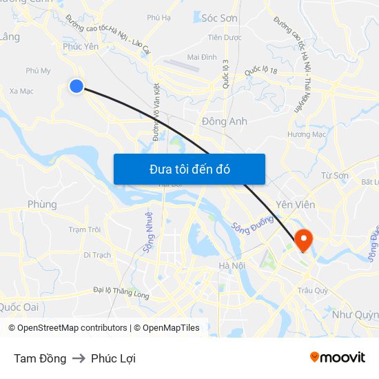 Tam Đồng to Phúc Lợi map