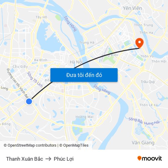 Thanh Xuân Bắc to Phúc Lợi map